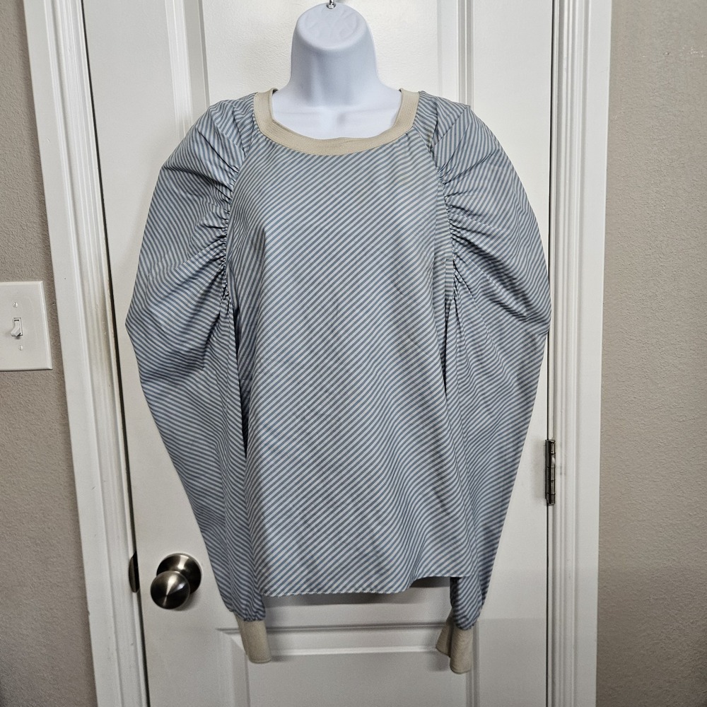 Tish Cox Blue And White Striped Design Blouse Women's L Made In Dallas